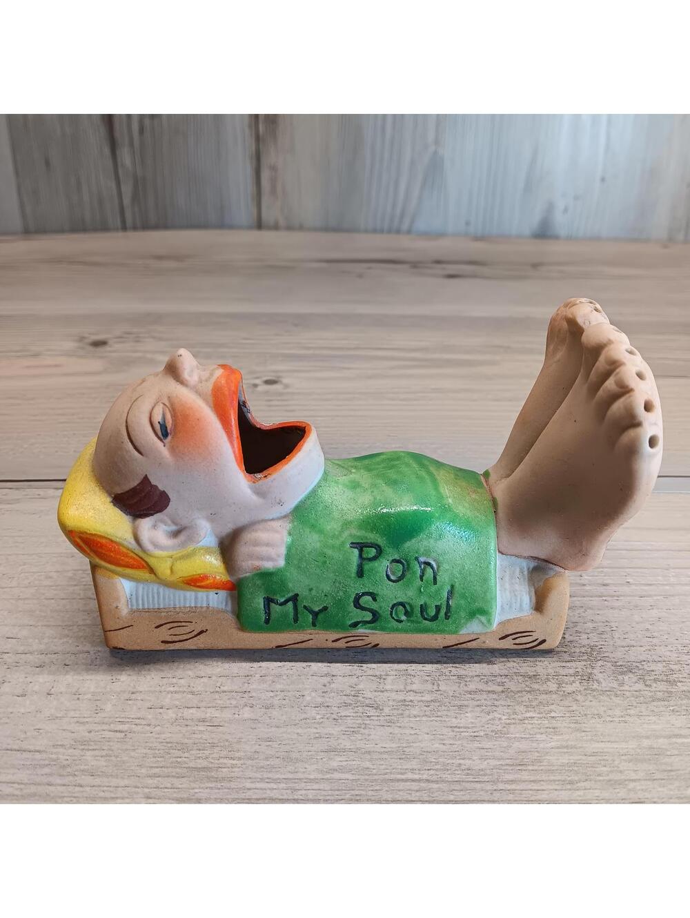 Vintage Hand Painted Japan Ceramic 'Pon My Soul' Match Holder